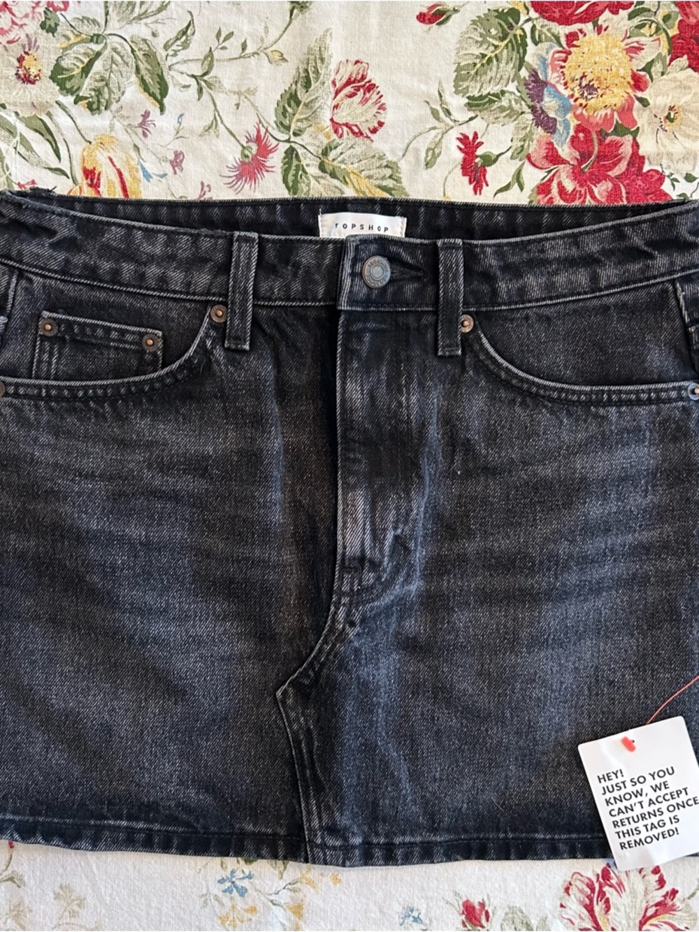 Topshop Washed Black Denim Mini Skirt